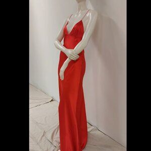 ZARA True Red, 100% Silk, Thin-Strappy, Fit-n-Flare, Maxi Slip Dress; Size: M